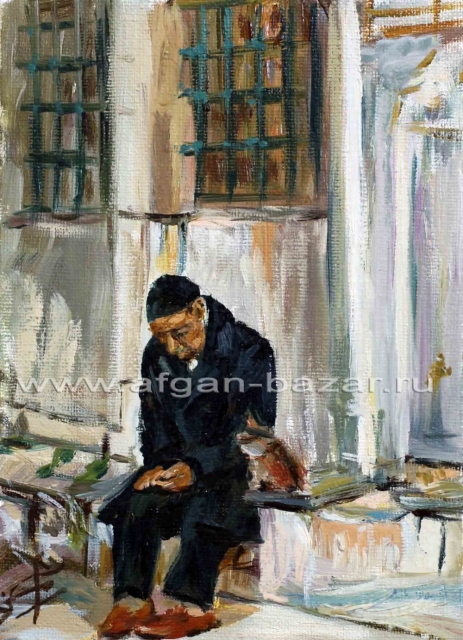 Александр Емельянов. Старик и кошка (Стамбул, возле мечети Фатих). Холст, масло